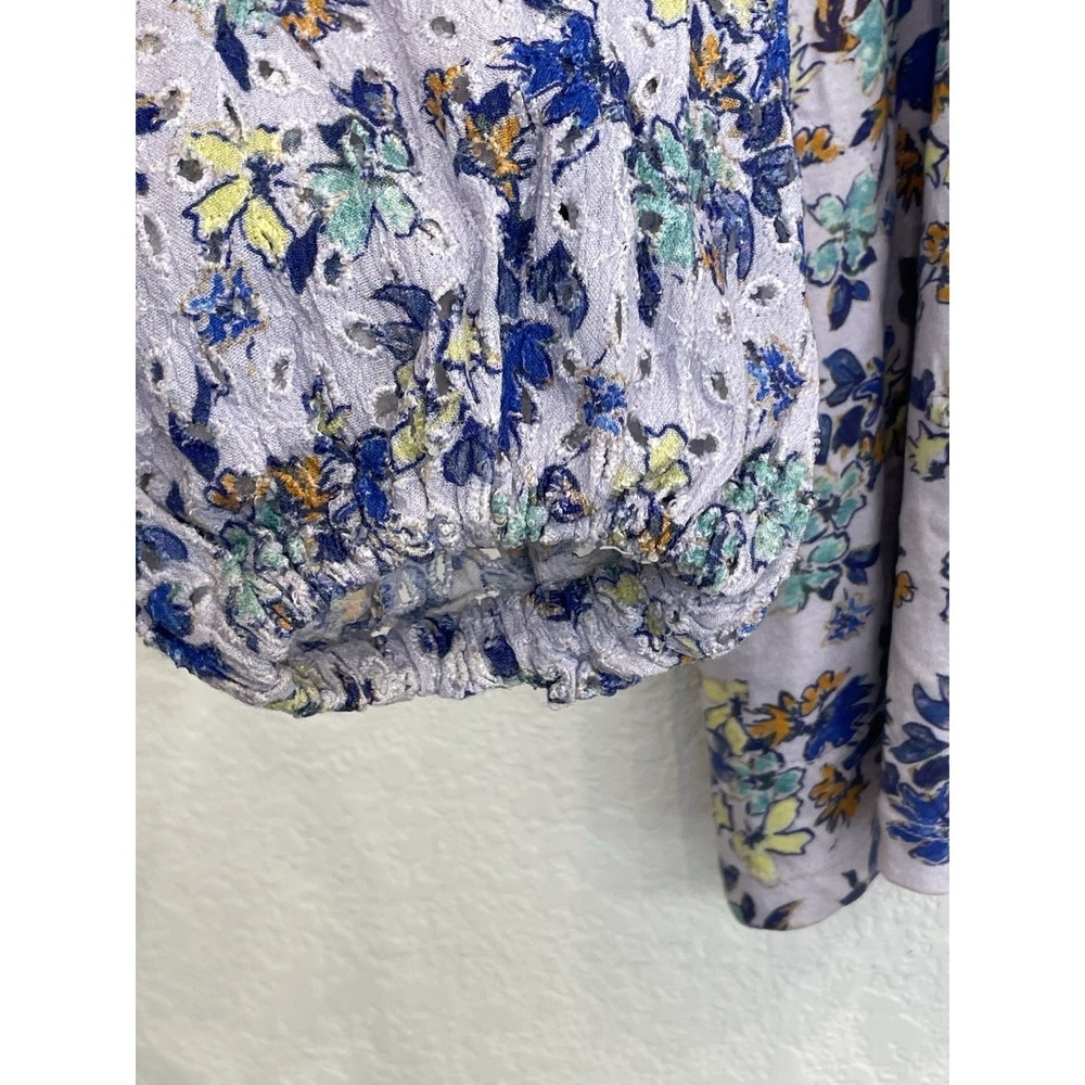 LOGO Lori Goldstein‎ Top Women's XS Purple Floral Eyelet Sleeve Flowy Blouse - Picture 9 of 9